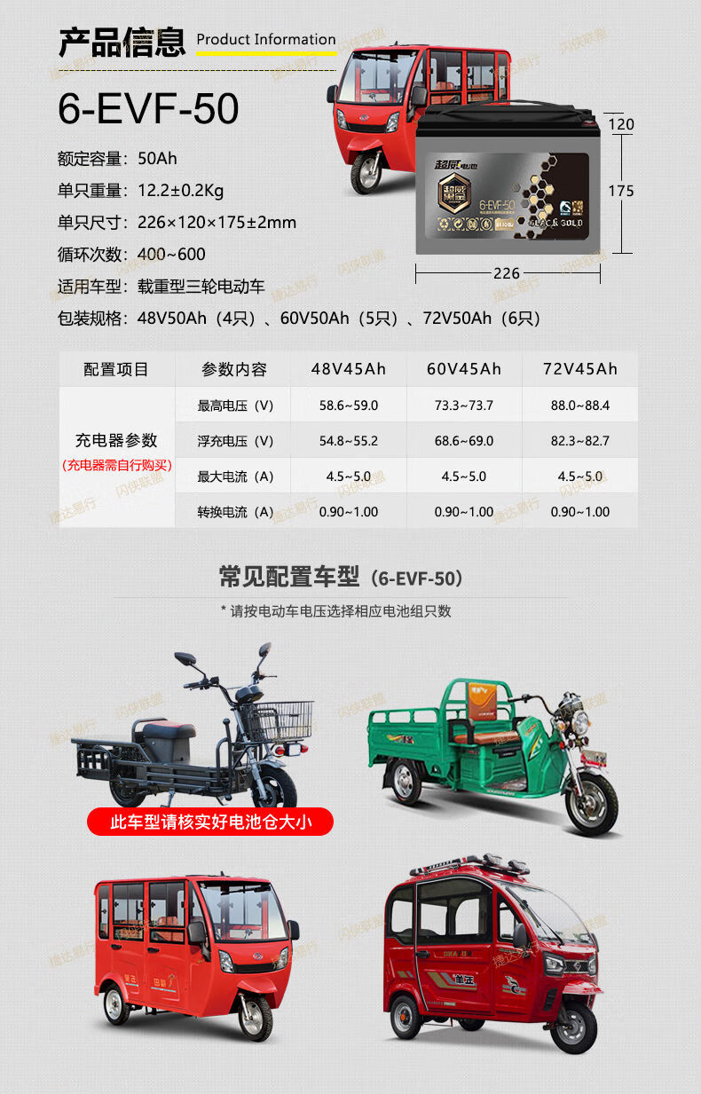 超威黑金电池48v60v72v132235ah电动车三轮车石墨烯铅酸电瓶直接买新