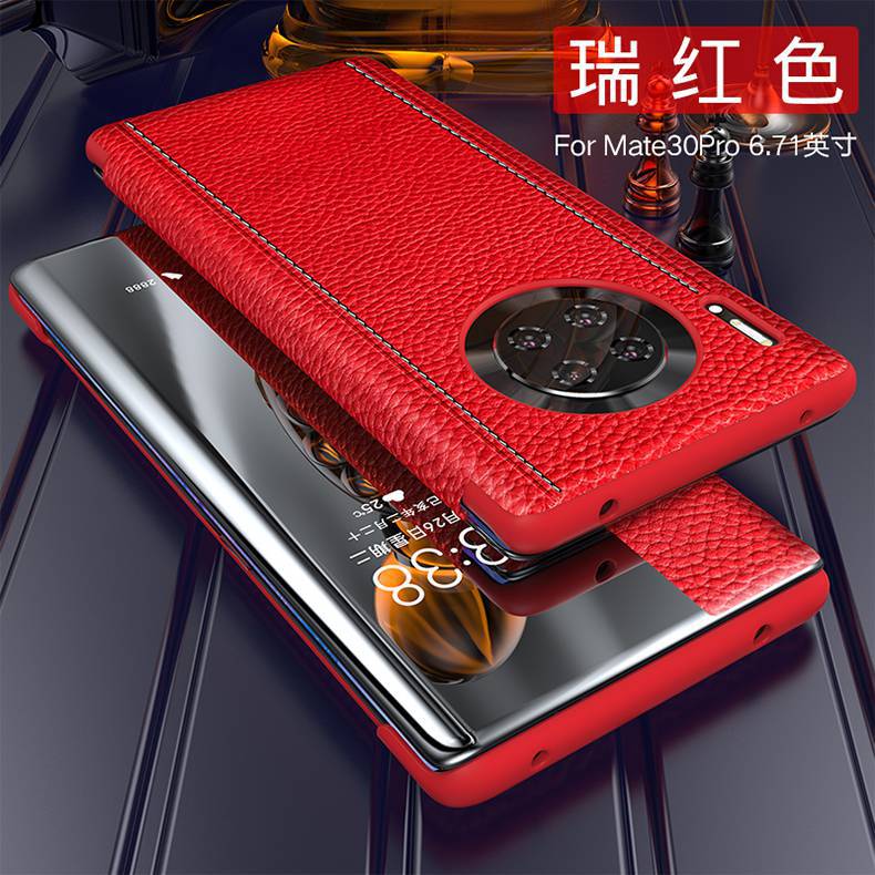华为mate30手机壳真皮mate30pro保护套保时捷限量版翻盖式智能视窗