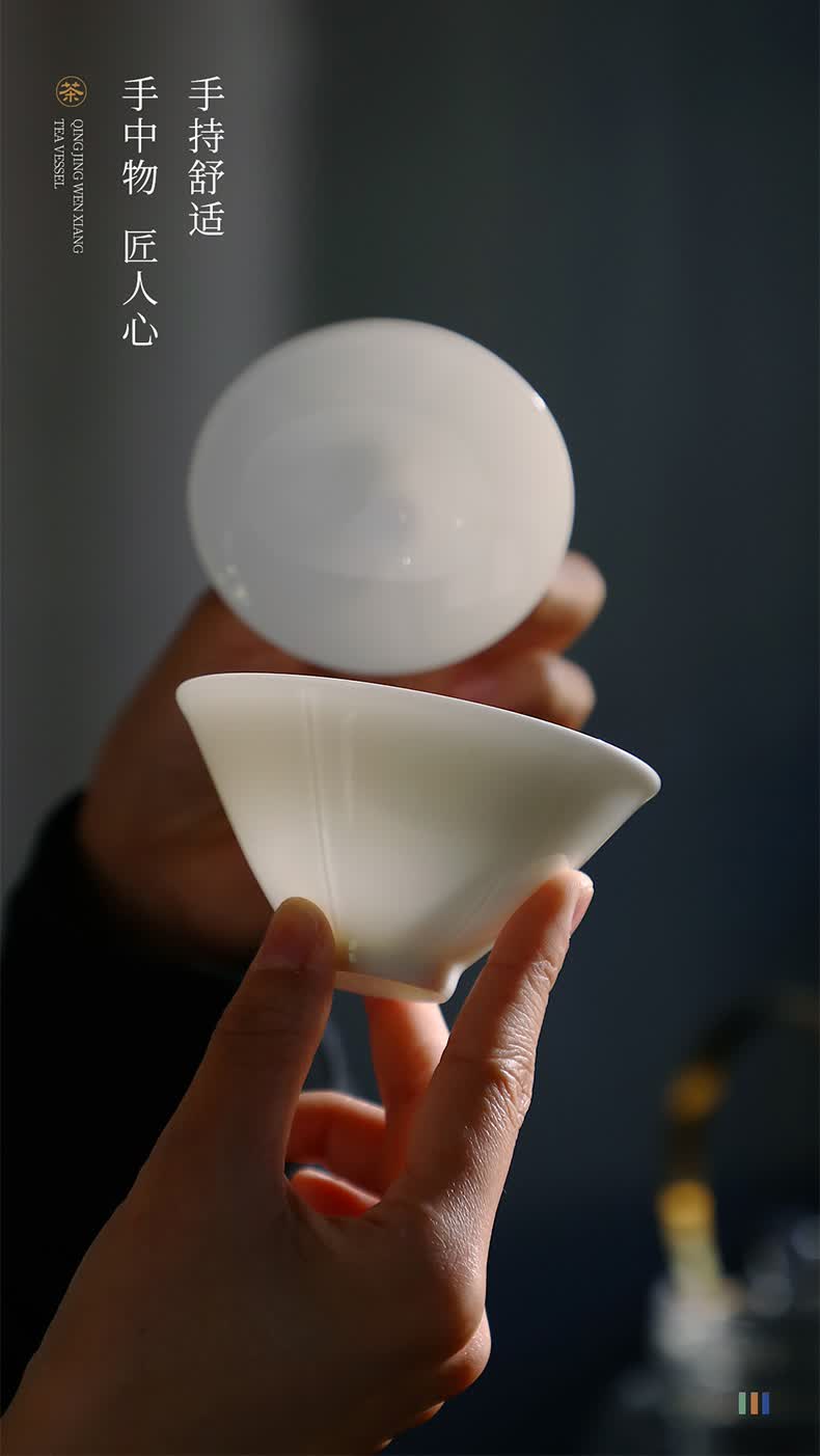 白瓷盖碗景德镇如瓷动人羊脂玉白瓷盖碗茶杯家用泡茶碗陶瓷功夫茶具不