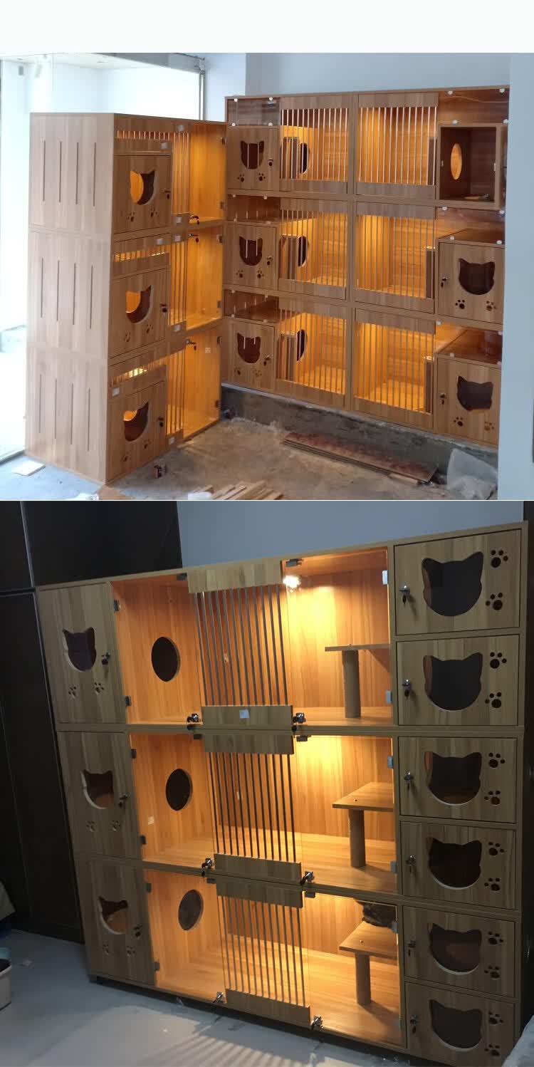 实木多层猫笼三层猫别墅寄养柜猫笼子展示柜猫柜宠物店猫繁殖猫舍 al