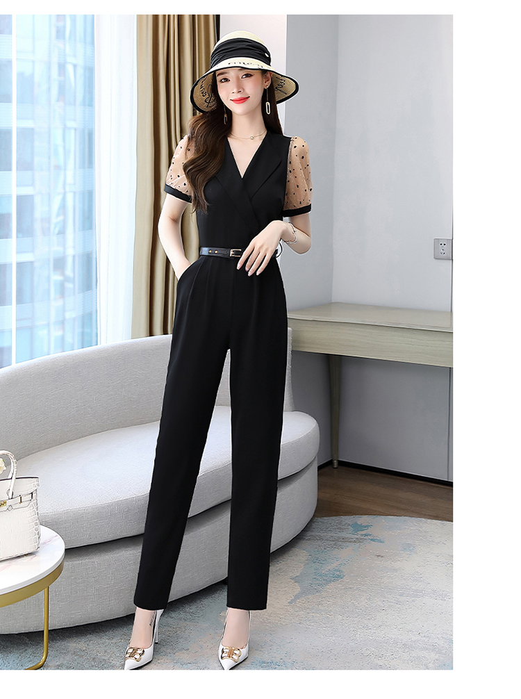 连体裤女简草 新款时尚潮流简约休闲气质靓丽大气v领拼接日常长裤连衣