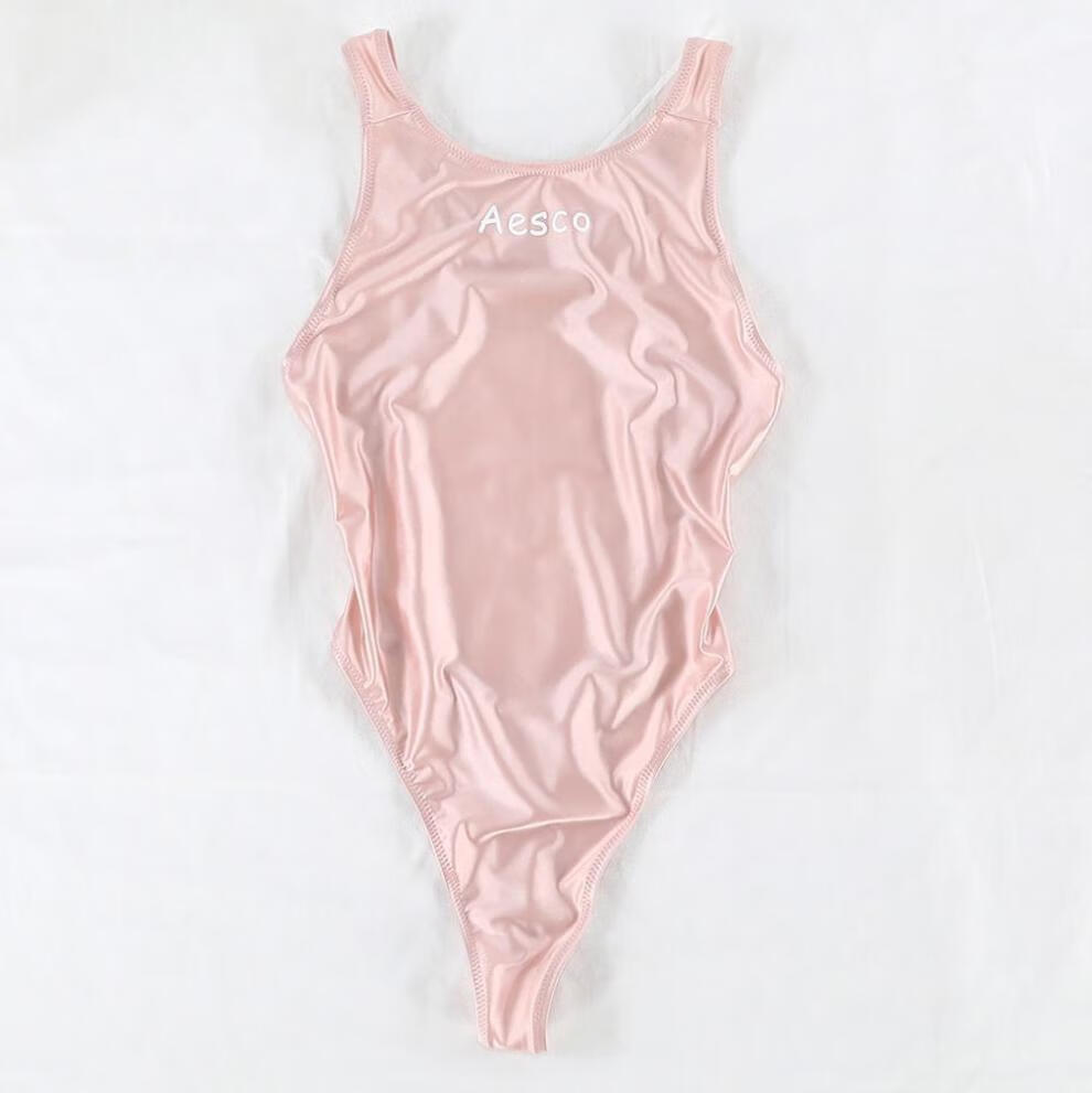 风海有夏多彩色温泉油光油亮高叉死水连体泳衣女竞泳水着 浅蓝色 s