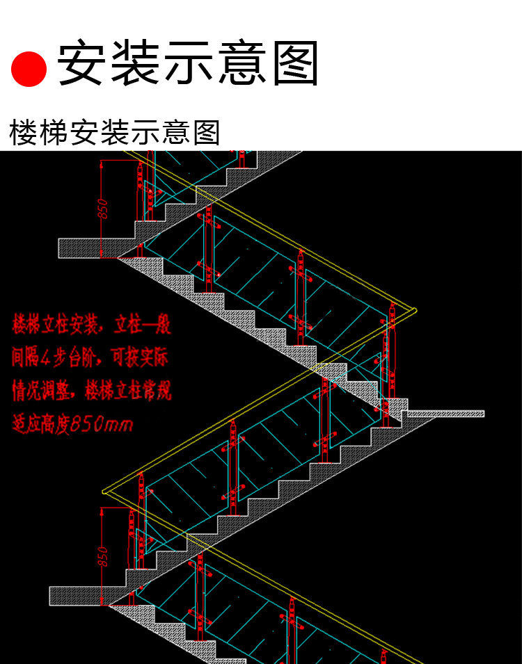 楼梯水平段栏杆长度图片