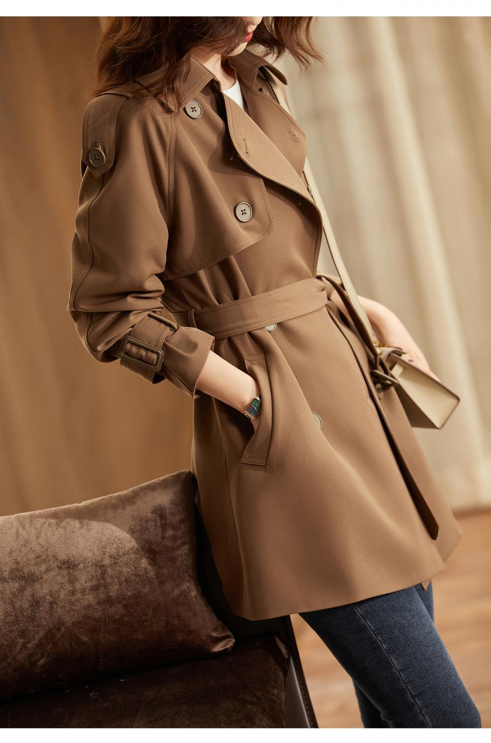 复古风衣外套女小个子收腰显瘦2021年秋季新款感英伦风 f8785 咖啡色