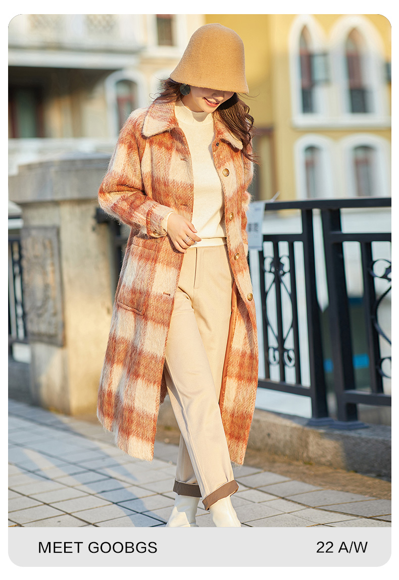 gb 谷邦毛呢外套2022年冬装新款红色格纹气质双面羊毛大衣女 红米格 m