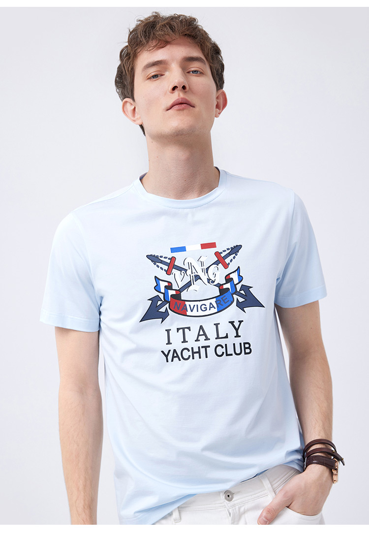 navigare意大利小帆船短袖t恤男夏装半袖透气短t休闲圆领体恤蔚蓝s46