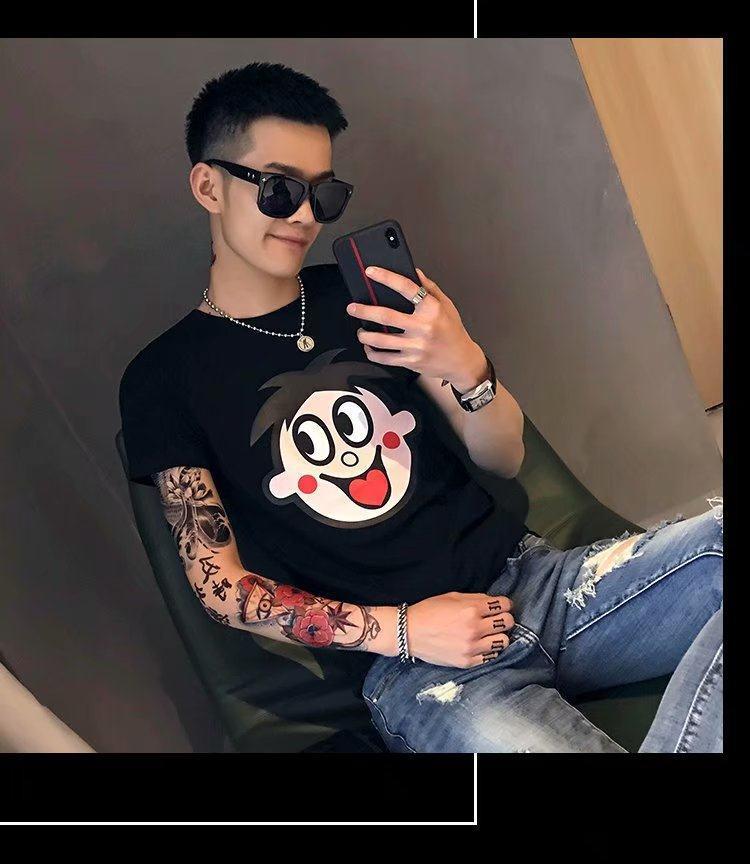xkgaxkga社会精神小伙短袖t恤男套装ins网红同款创意旺仔裤子两件一套