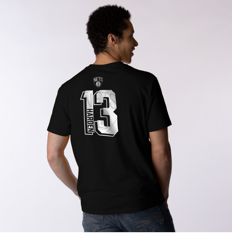 nba篮网队哈登合力系列男子黑色运动休闲圆领短袖t恤黑色l