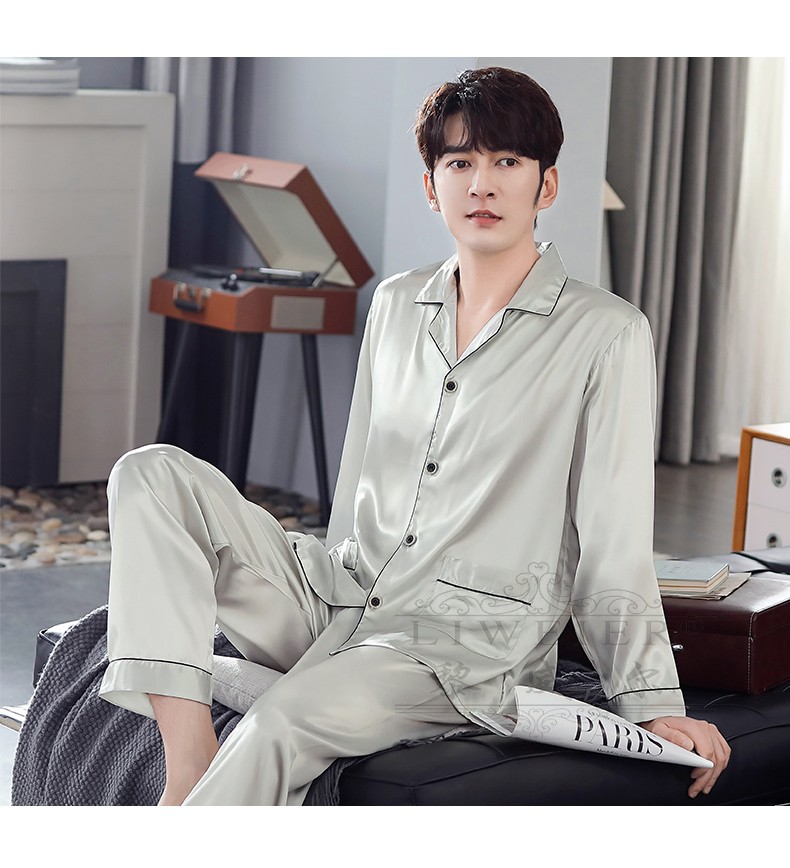 黎威尔品牌睡衣男士春秋款冰丝长袖夏季薄款男款秋季仿真丝绸大码秋款