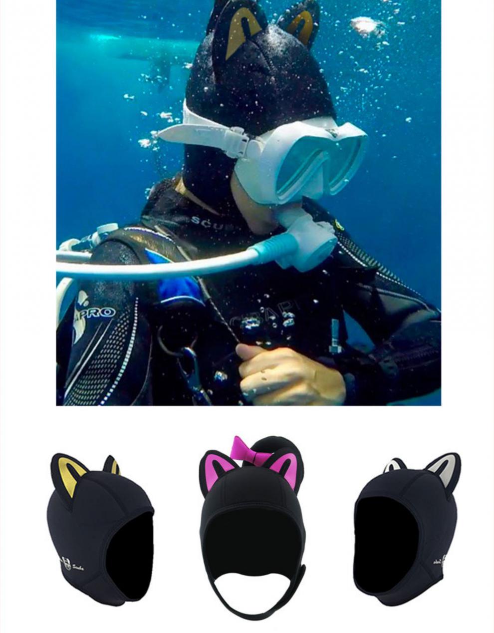 防晒潜水帽个性潜水帽子3mm男女款卡通水下保暖头套熊猫恐龙拍照浮潜