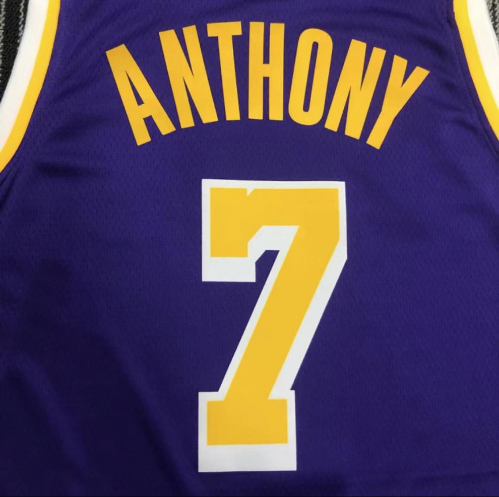 宁皙安东尼球衣湖人队7号75周年尼克斯篮球服复古雷霆队城市版背心男