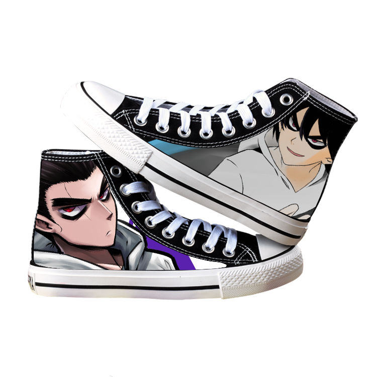 音然品牌超火潮流动漫刺客伍六七梅十三高帮帆布鞋板鞋孩手绘鞋2021