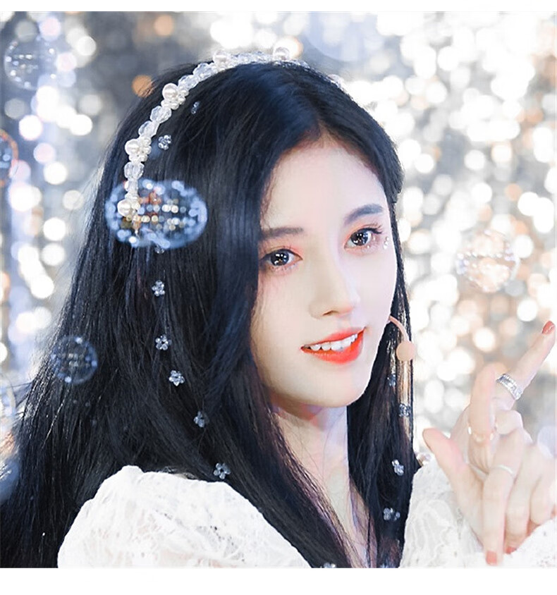 贝仑薇鞠婧祎同款水晶珍珠发箍花朵仙复古影楼发饰甜美百搭新娘头饰女