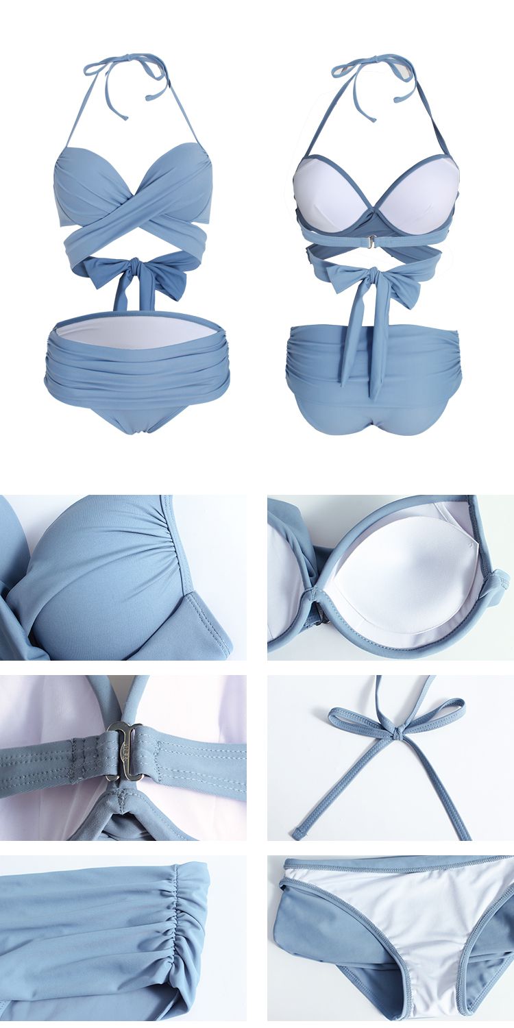 泳衣女泳装性感仙女韩分体比基尼ins风度假性感钢托聚拢绑带三点式