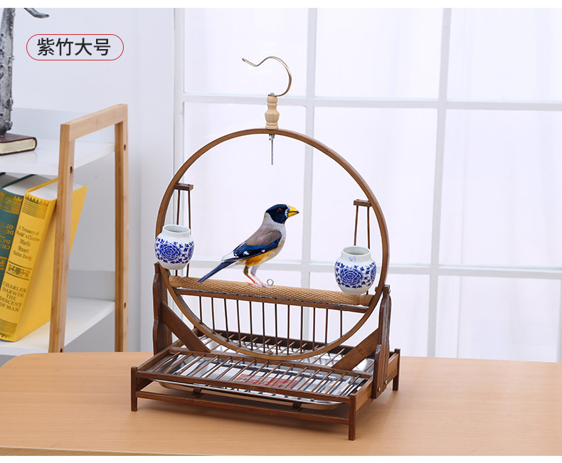 玄凤八哥鹩哥虎皮鸟站架竹子圆形复古鹦鹉鸟架子站杠站架鸟笼站笼小圆