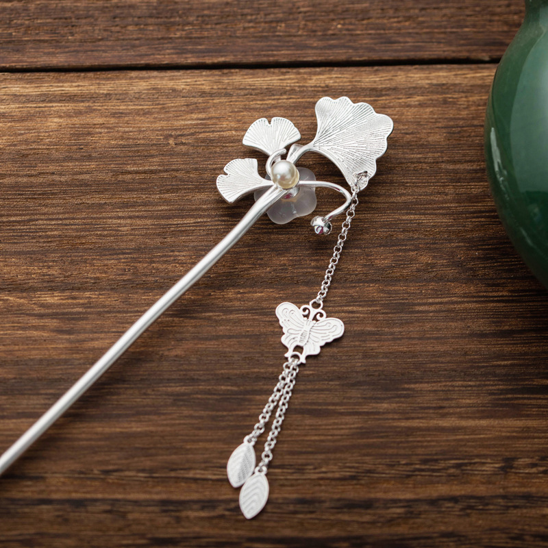 忆笙中国民族风发簪镀925银梅花花朵银簪子古装汉服步摇盘发发钗杏叶