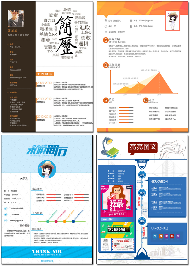psd簡歷模板 封面中英文創意簡約應屆畢業生個人求職簡歷模板簡潔