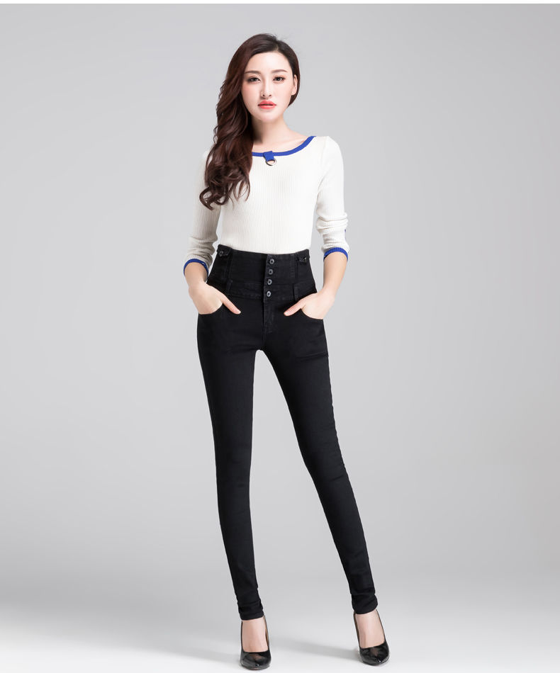 九分弹力大码松紧腰加厚小脚裤78916黑色高腰口袋款26码建议8090斤