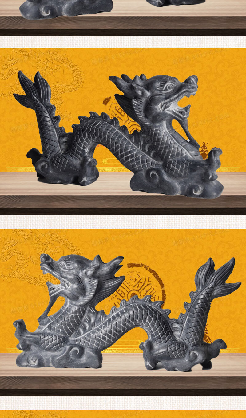 石雕青石龙摆件二龙戏珠青龙生肖石头龙雕刻房顶石龙庭院装饰 长40