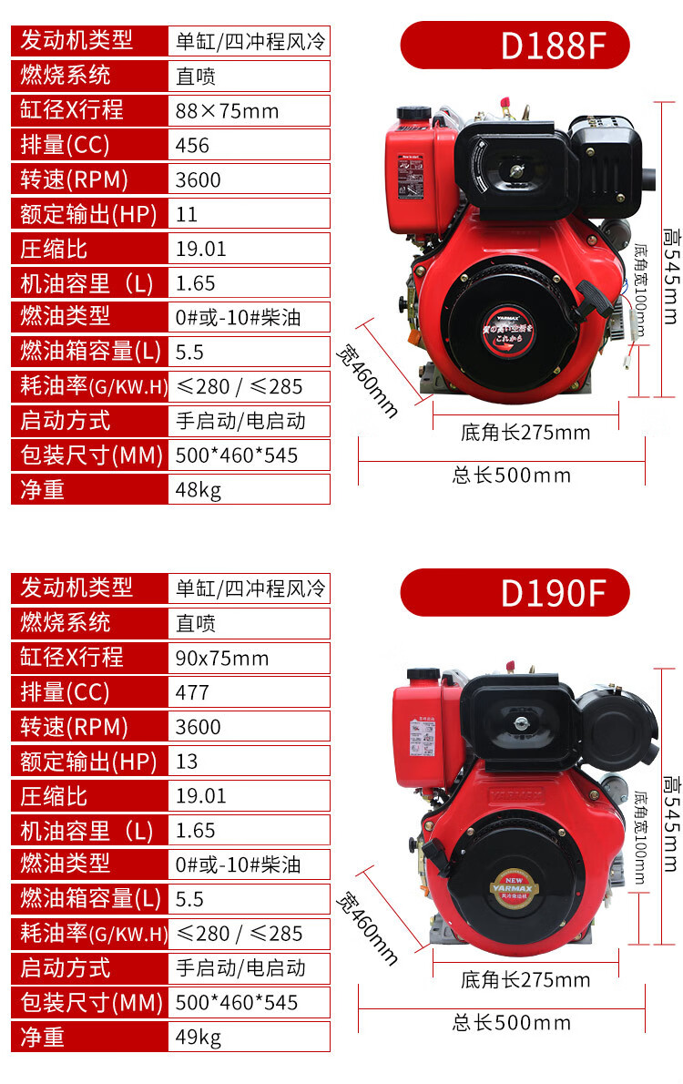 单缸风冷柴油机186fa 9马力 直喷式 发电机 微耕机发动机 192电动花键