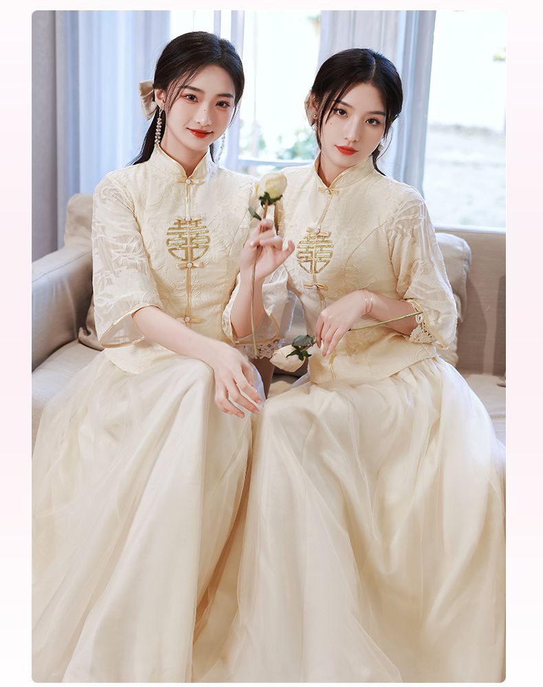 伴娘服夏季中式婚礼姐妹裙伴娘服夏季2022新款国风香槟色伴娘团旗袍