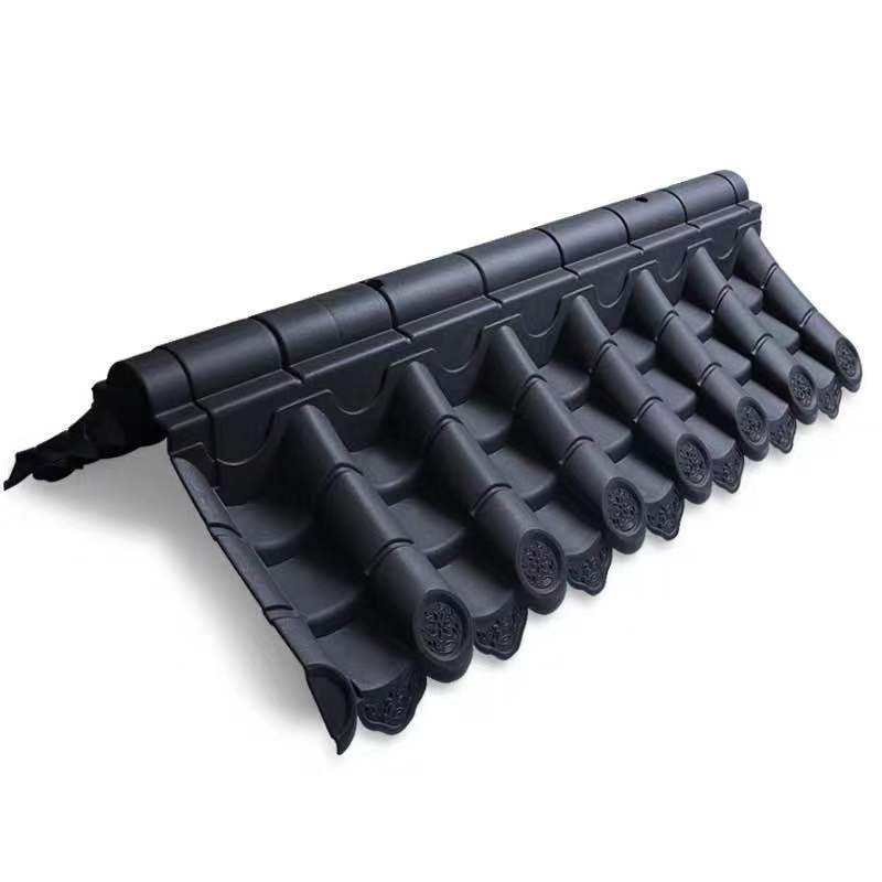 屋脊瓦树脂瓦仿古塑料瓦马头墙压顶瓦树脂一体瓦隆鼎 灰黑色带花纹