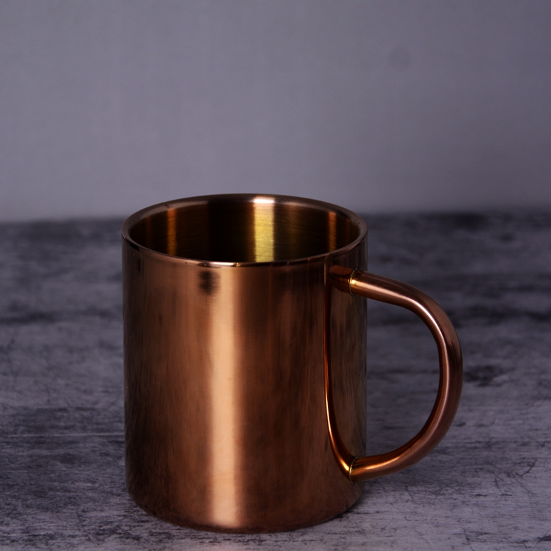 不锈钢马克杯ins马克杯不锈钢双层大容量简约金属金色咖啡杯水杯子直