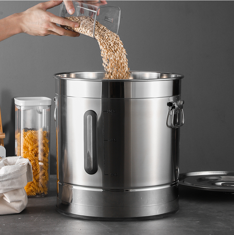 304不锈钢米桶防虫防潮家用密封桶加厚储存米箱米缸面粉桶收纳罐紫微