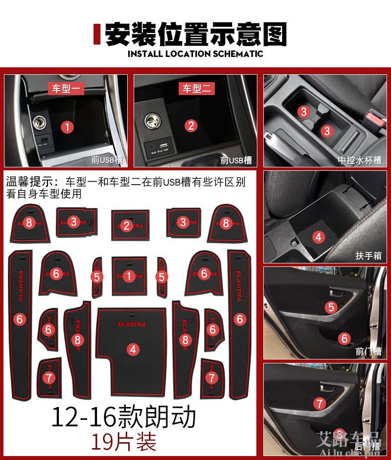 点缤适用于北京现代朗动门槽垫储物槽防滑耐脏垫水杯垫汽车内饰配件