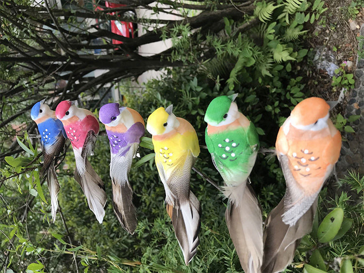 迎新必备仿真小鸟花园庭院客厅摆件幼儿园装饰材料彩色小鸟盆栽园林