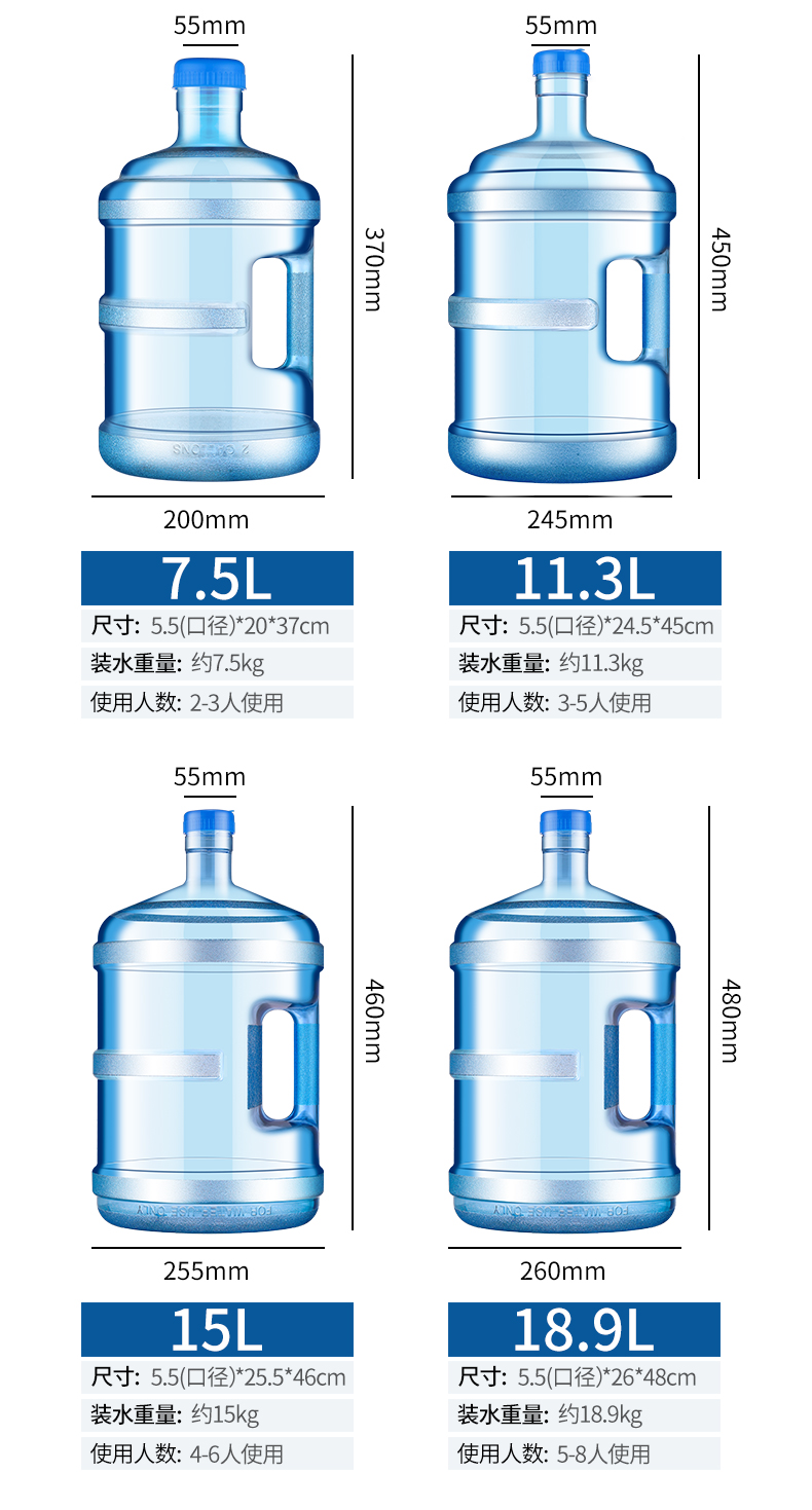 小储水桶pc食品级桶装水拜耳纯净矿泉水空桶10升蓝色大口方桶转换盖