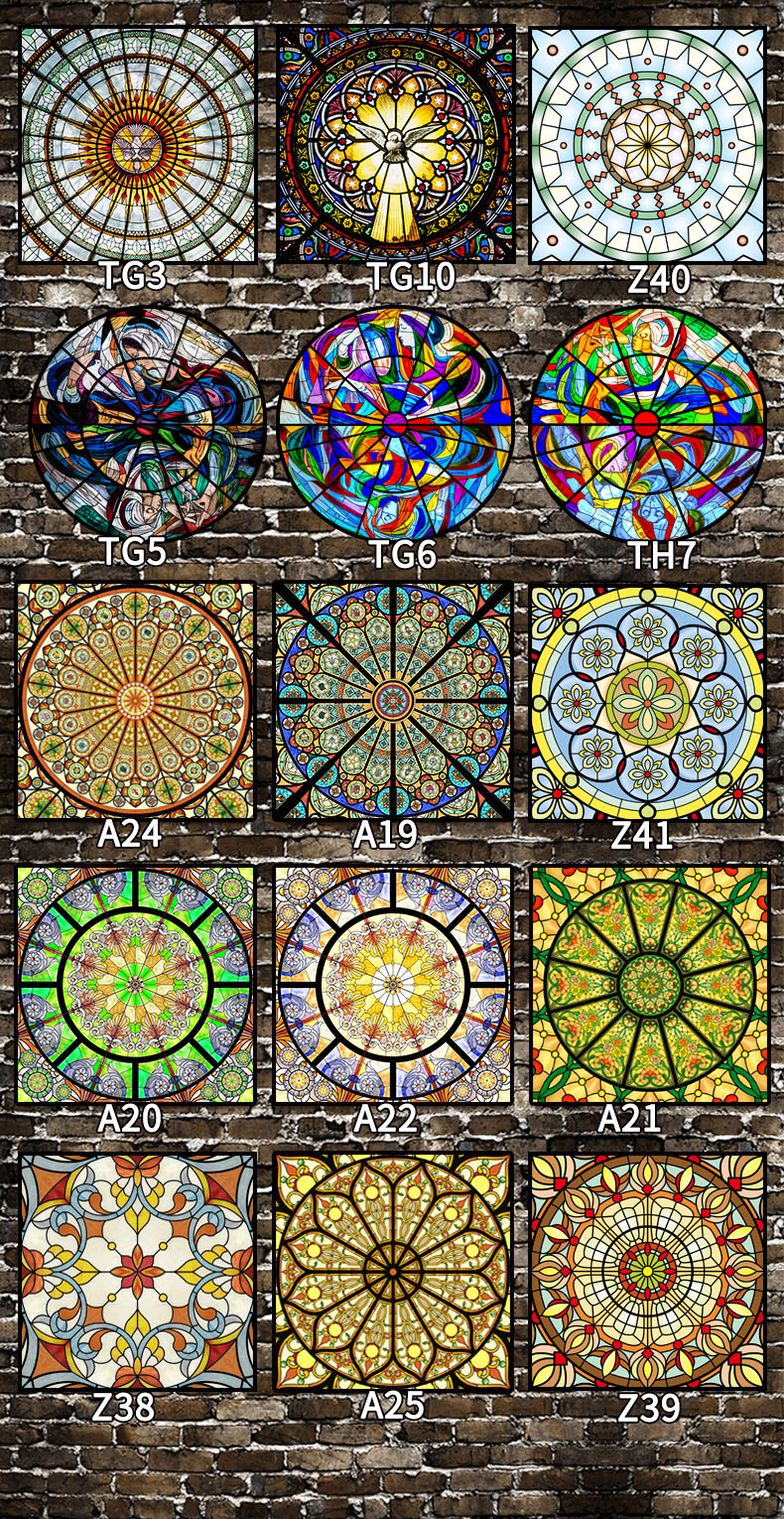 欧式教堂窗花纸复古美式彩色玻璃贴纸浴室贴膜窗户贴纸透光不透明 c15