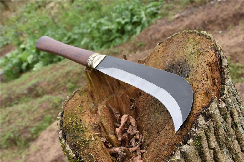 龙泉手工柴刀户外开路刀锰钢农用弯刀丛林长柄镰刀割草刀树刀 麒麟