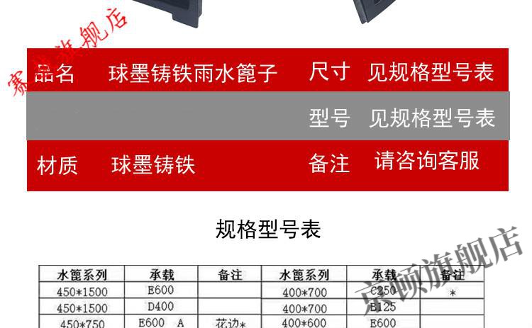 球墨铸铁井盖铸铁套篦子300,400 500 600 700 井箅子雨水口下水道盖板