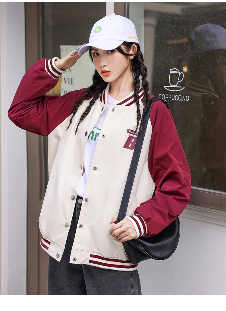 服秋天衣服韩版宽松少女中学生女孩秋款薄款潮流短款休闲外红色均码