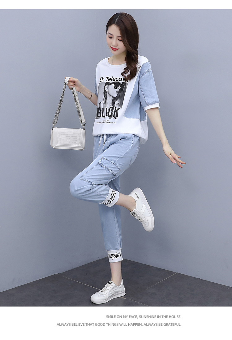 支持国货安踏牛仔裤套装女秋季2021年新款早春秋时尚减龄休闲运动服