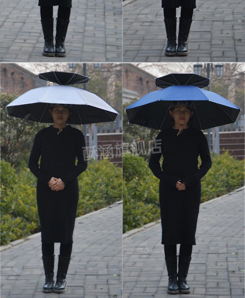 头顶雨伞 钓鱼伞帽折叠头伞大号双轻透气头戴式采茶帽环卫黑胶遮阳挡