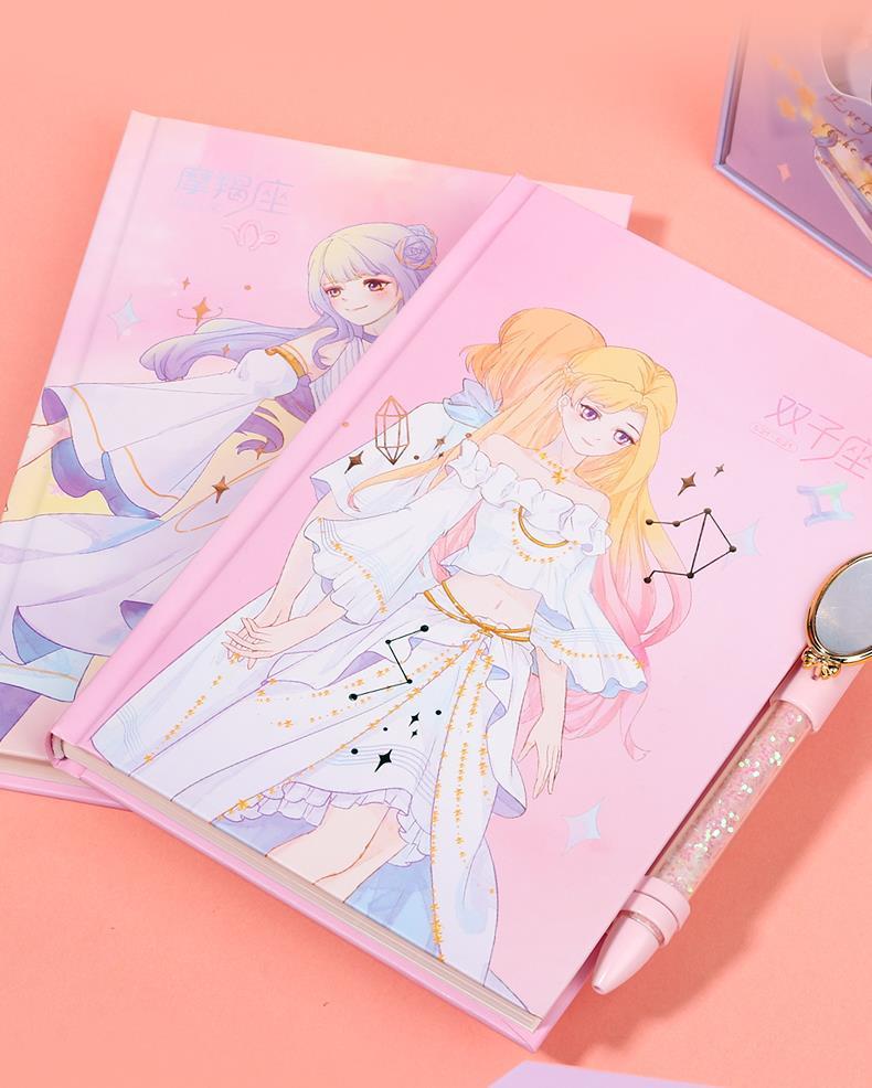 密码本礼盒彩页手账本笔记本少女心带锁日记本套装文具礼 天秤座(9
