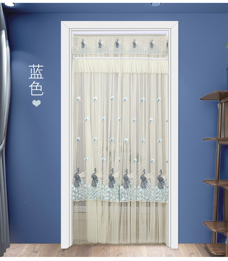 纱门帘蕾丝双层纱帘隔断帘卧室卫生间帘防蚊门帘免打孔 孔雀-米款(全
