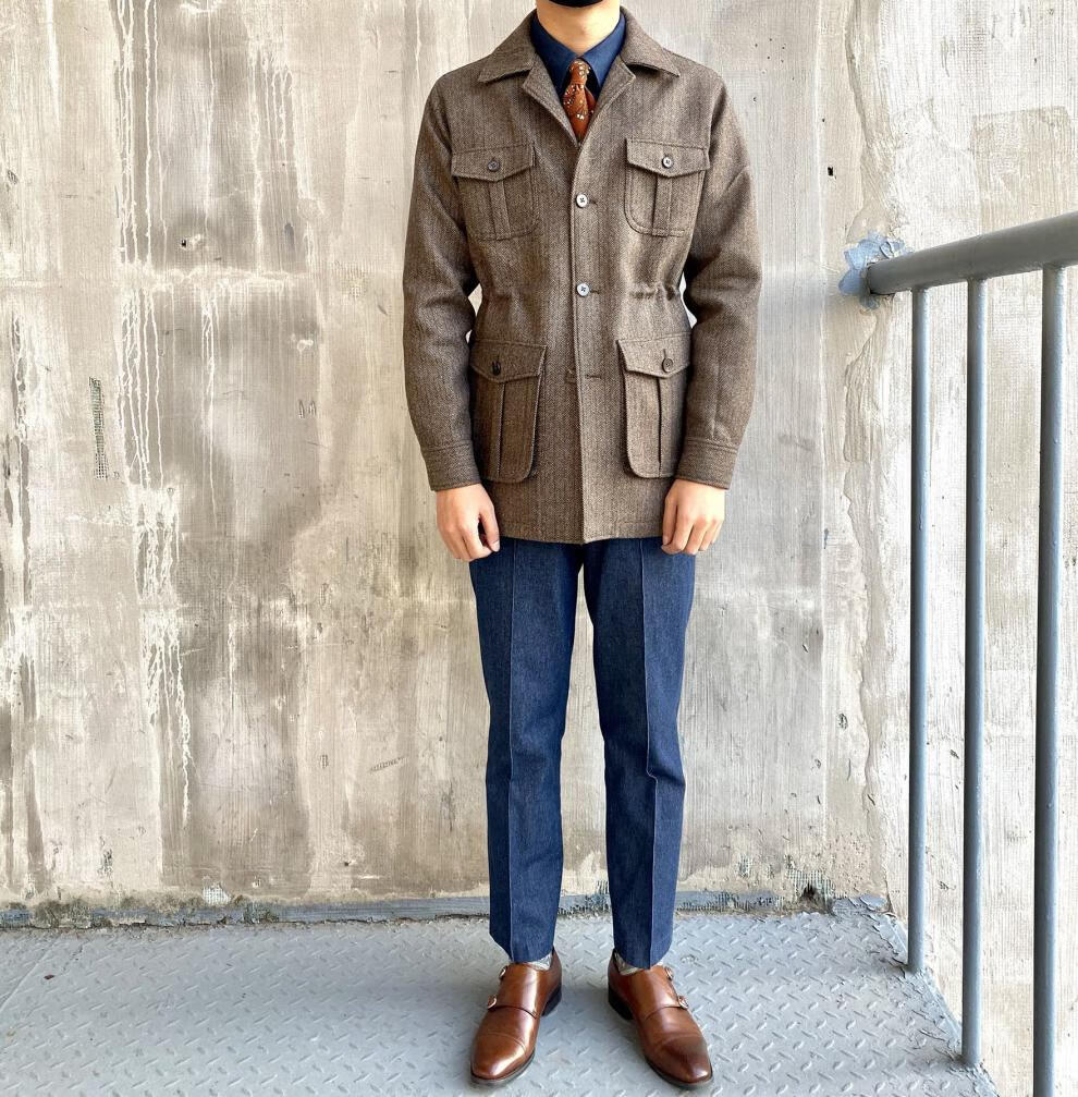 猎装游猎夹克意式精纺羊毛条纹猎装夹克 无内里工艺safari jacket经典