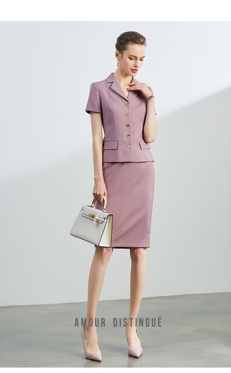 ad英伦风复古女王紫灰色正装女套装短袖西装套裙气质职业装ol夏季西装