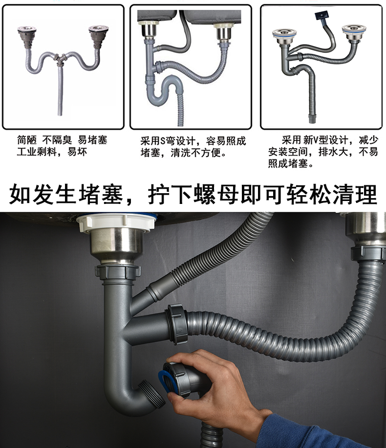 凯尔林厨房洗菜盆下水管管道配件水槽双槽单槽水池下水器洗碗池排水管