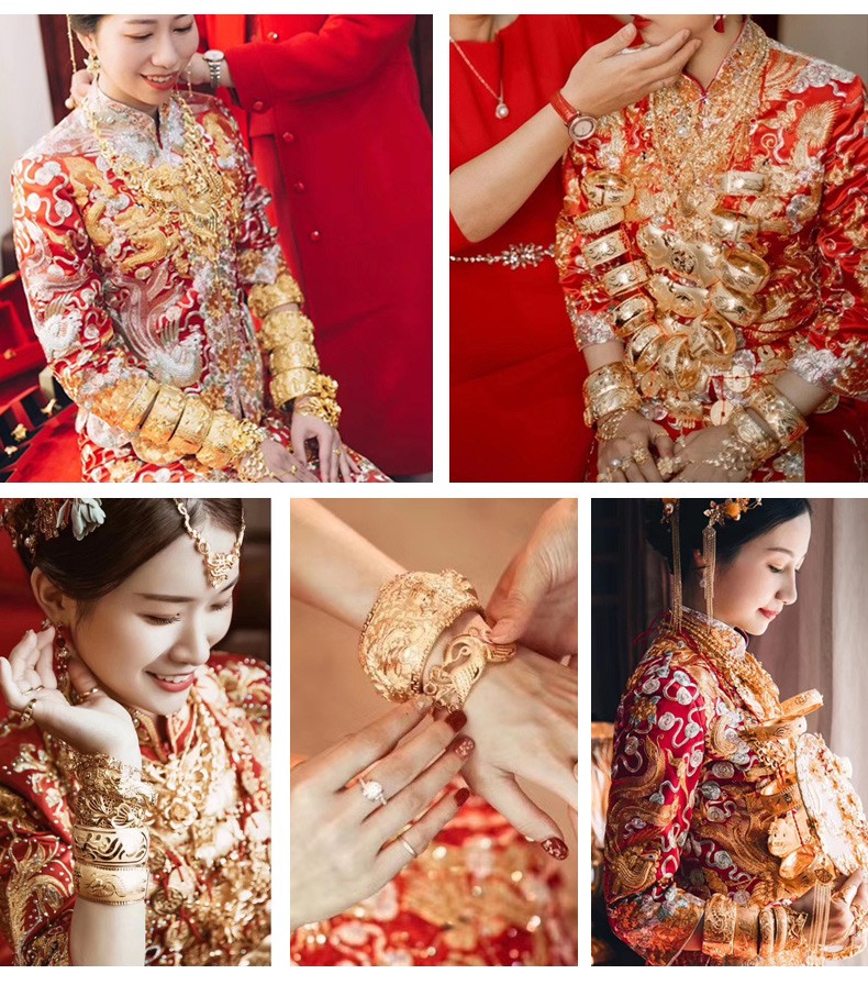 老凤凰黄金龙凤猪链牌婚庆项链结婚三金首饰套装手镯9999足金龙凤结婚
