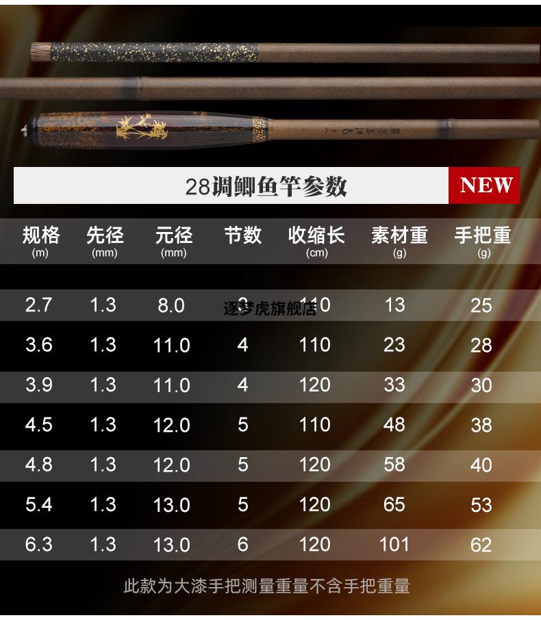 2022新款汉鼎鲫细王鲫鱼竿钓鱼竿仿竹节手杆轻硬碳素台钓竿28调19调鲤