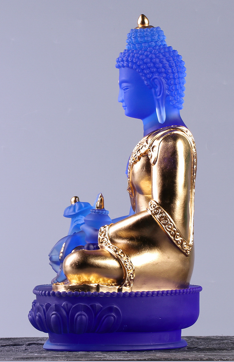 40cm大号贴金琉璃药师佛药师琉璃光如来佛像寺院佛堂家用结缘摆件 贴