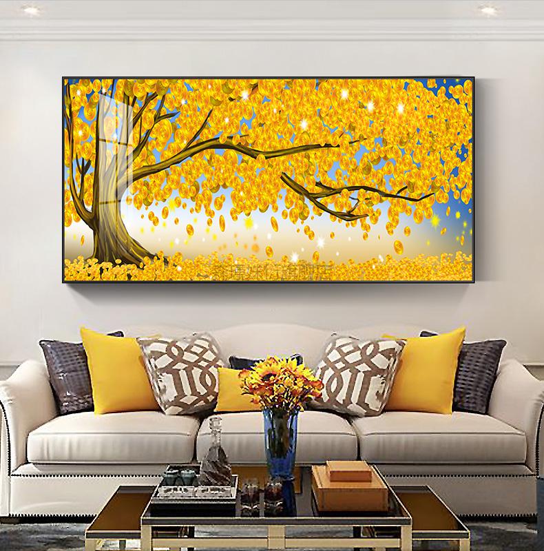 黄金发财树客厅装饰画摇钱树现代沙发挂画卧室床头背景墙大幅壁画