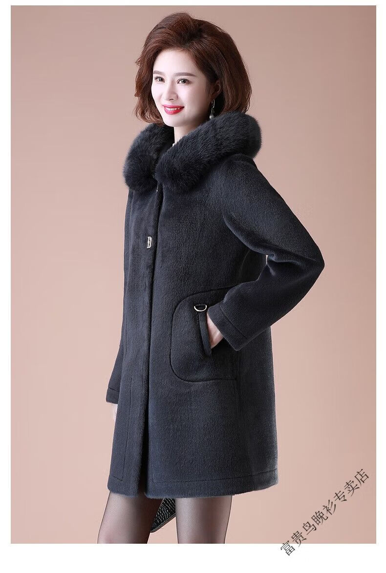 富贵鸟品牌轻奢女装 冬装绒外套中长款2022新款皮毛一体锦鲤貂大衣