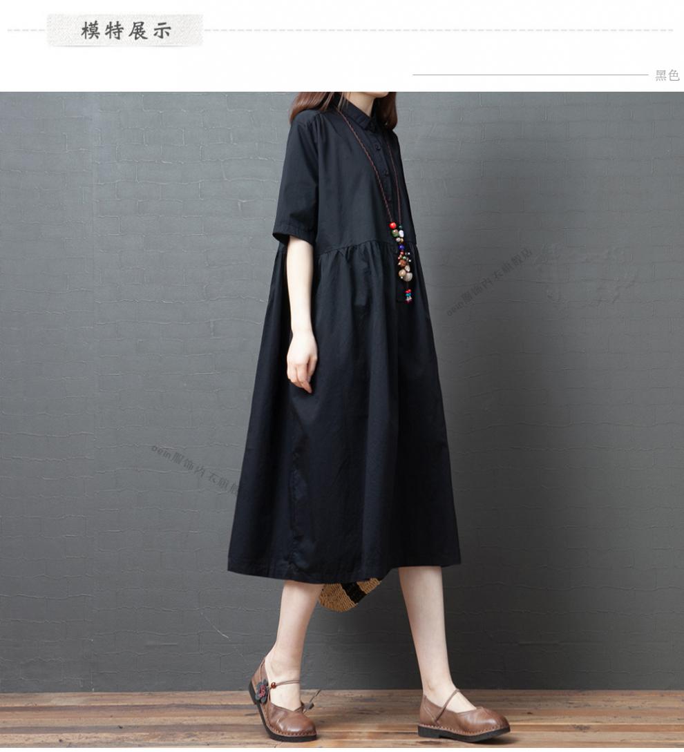 素素棉麻女装夏季夏季新款复古大码女装棉麻连衣裙胖mm宽松显瘦纯色