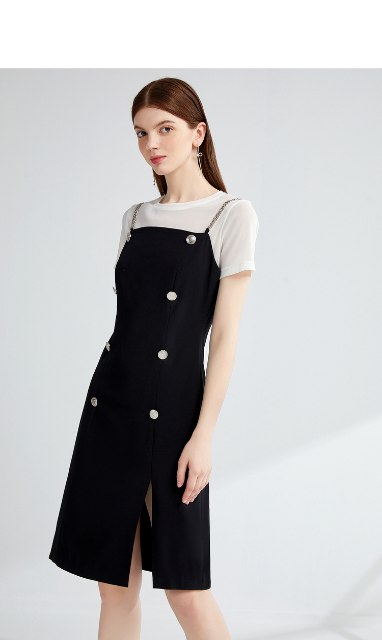 亦谷气质t恤吊带裙两件套女2021年夏装新款减龄气质炸街时尚套装 黑色