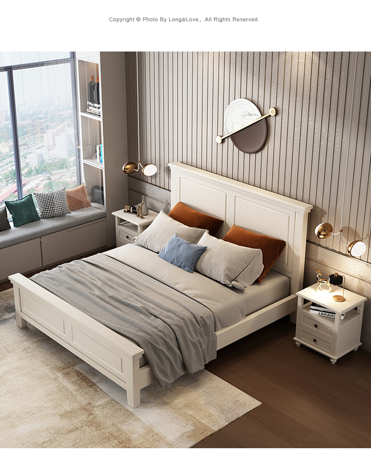 2米22米大床美式床全实木白色18米双人床轻奢2现代简约主卧储物全实木